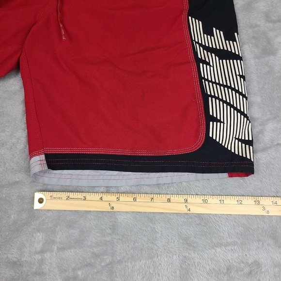 Vintage Nike Swim Trunks Men’s XL Black  Swoosh Logo Red  Lined Men's Swim trunk - Picture 9 of 11